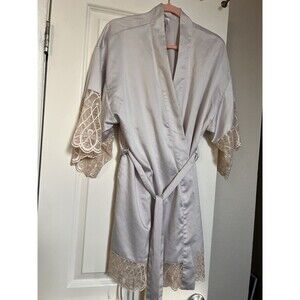 Flora Nikrooz Satin And Lace Robe Sexy Silver Blue Gray Shade Size Large